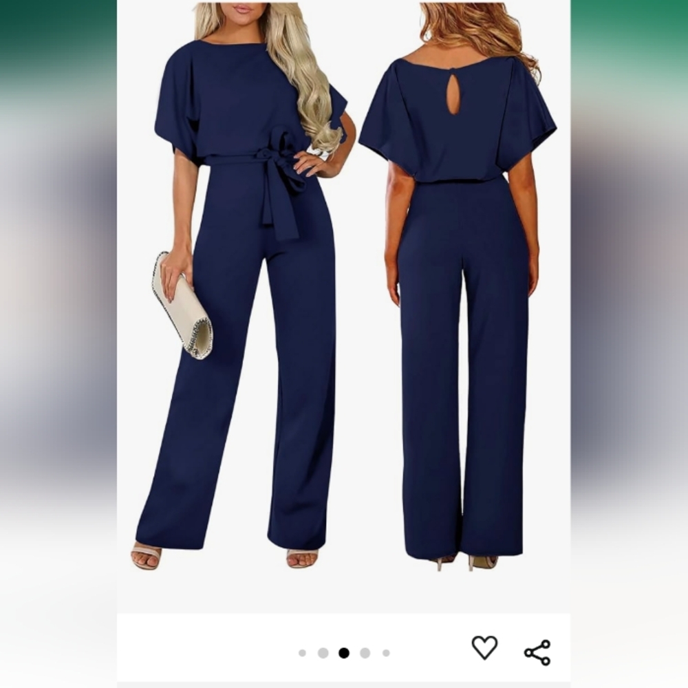 NWOT Elegant Navy Wide-Leg Jumpsuit with Waist Tie